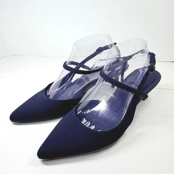 Anne Klein Slingback Heels Women 9 Navy Blue iFlex Pointed Toe Kitten Heel - Picture 3 of 6
